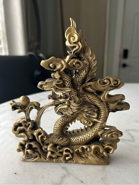 Ornate Gold Dragon Sculpture - Home Art Accent